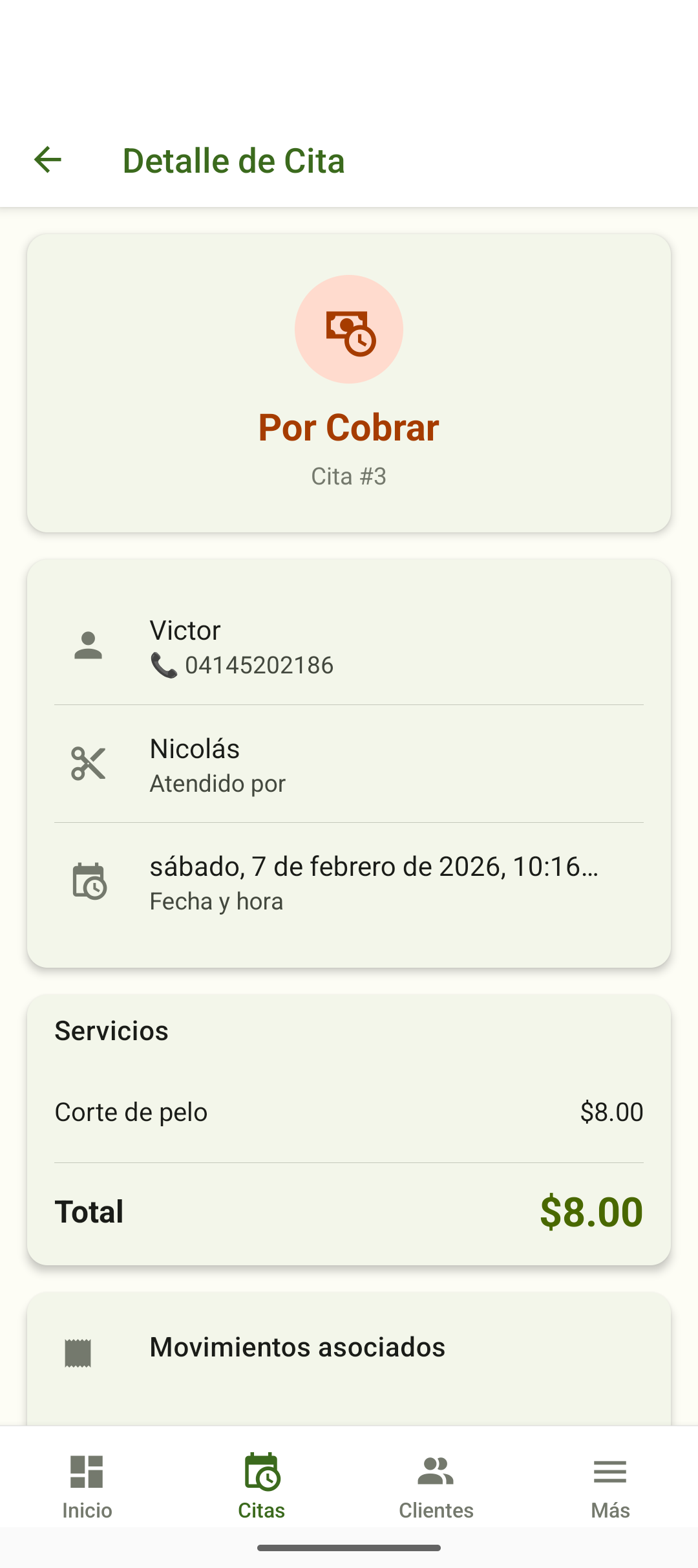 Detalle de una cuenta por cobrar